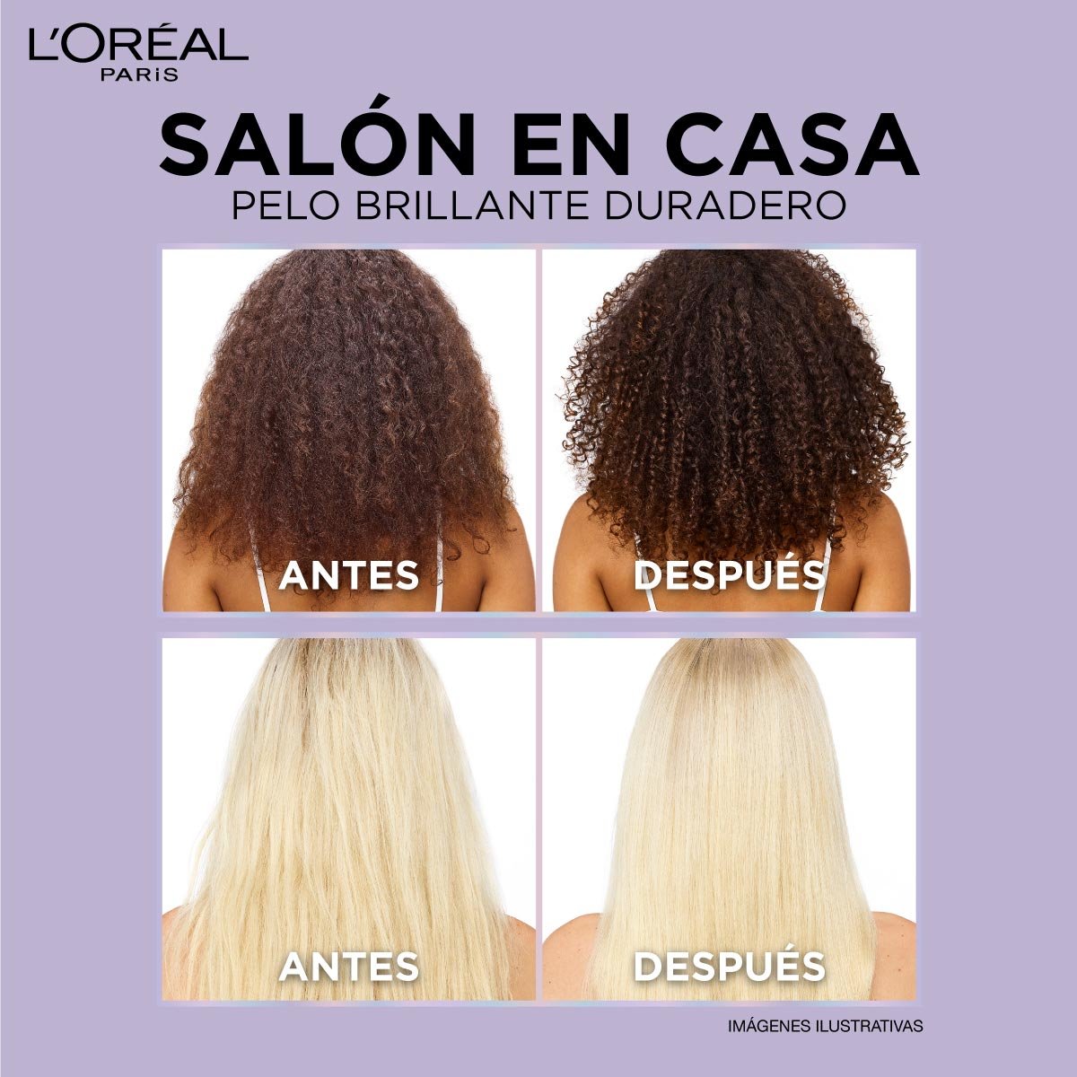 Pelo brillante y duradero en casa, fórmulas premium.